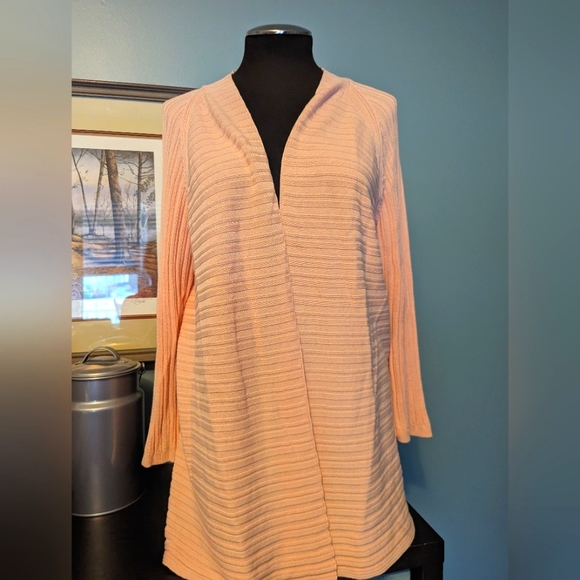 Talbots long open cardigan sweater, size Large, peach - Picture 1 of 8